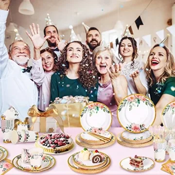 Gudvilla Floral Paper Plates Set for 50 Guests