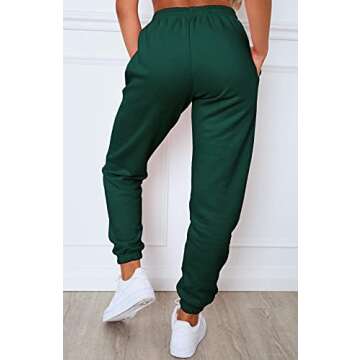Waitfairy Womens Sweatpants - Joggers for Women High Waist Baggy Sweat Pants for Womens Joggers with Pockets Drawstring Workout Pants Women Sweats Peacock Green L