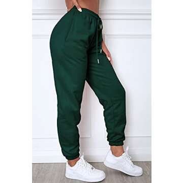 Waitfairy Womens Sweatpants - Joggers for Women High Waist Baggy Sweat Pants for Womens Joggers with Pockets Drawstring Workout Pants Women Sweats Peacock Green L