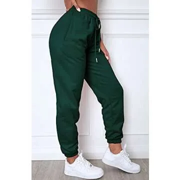 Waitfairy Womens Sweatpants - Joggers for Women High Waist Baggy Sweat Pants for Womens Joggers with Pockets Drawstring Workout Pants Women Sweats Peacock Green L