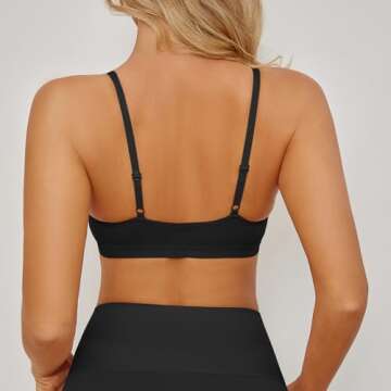 INIBUD Bralette for Women Triangle Cups Adjustable Straps Wireless Bra Deep V Neck Removable Padded Seamless(Black&Clay,L)