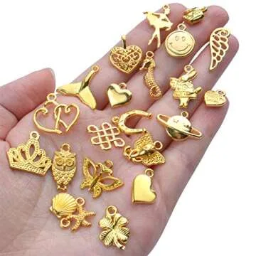 100pcs Gold Plated Charms Mixed Pendant Animals Plants Stars Charms for Necklace Bracelet Jewelry Making and Crafting