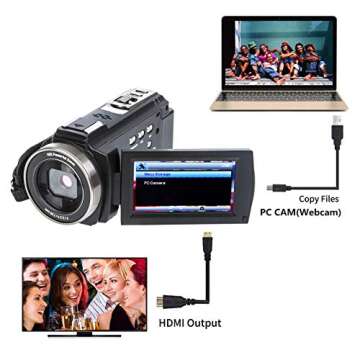 YEEHAO Camcorder Video Camera WiFi HD 1080P 24MP 16X Powerful Digital Zoom Camera with Microphone and Wide Angle Lens Remote Control Lens Hood Infrared Night Vision YouTube Vlogging Camera Recorder