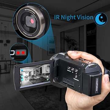 YEEHAO Camcorder Video Camera WiFi HD 1080P 24MP 16X Powerful Digital Zoom Camera with Microphone and Wide Angle Lens Remote Control Lens Hood Infrared Night Vision YouTube Vlogging Camera Recorder