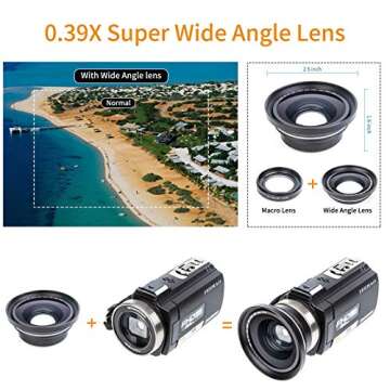 YEEHAO Camcorder Video Camera WiFi HD 1080P 24MP 16X Powerful Digital Zoom Camera with Microphone and Wide Angle Lens Remote Control Lens Hood Infrared Night Vision YouTube Vlogging Camera Recorder