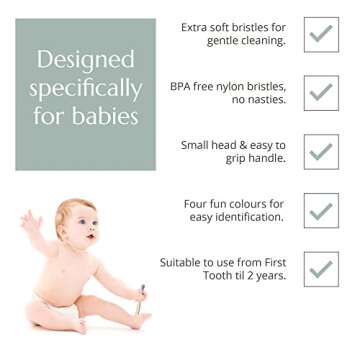 Wild & Stone Organic Baby Bamboo Toothbrushes | 4 Pack | Soft Bristles | 100% Compostable Handle | BPA Free | Vegan Baby Toothbrushes (Multicolour)