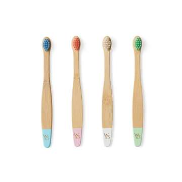 Wild & Stone Organic Baby Bamboo Toothbrushes | 4 Pack | Soft Bristles | 100% Compostable Handle | BPA Free | Vegan Baby Toothbrushes (Multicolour)