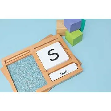Montessori Sand Tray for Kids 3 4 5 6 Years Old Sand Writing Tray Learning Sensory Toy Educational Alphabet and Phonic Words Comes with Sand, Tray, Lid, 2 Sets of Flashcards, Stylus (Dark Blue)