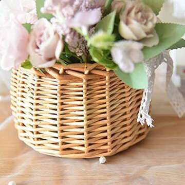DULRLLY Wicker Rattan Flower Basket - Rustic Handwoven Decor