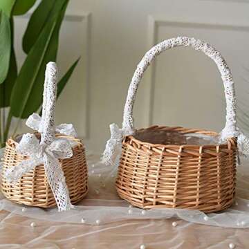 DULRLLY Handwoven Rattan Flower Basket for Weddings