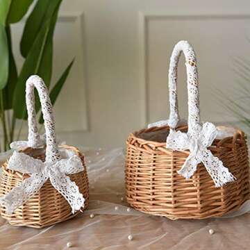 DULRLLY Handwoven Rattan Flower Basket for Weddings