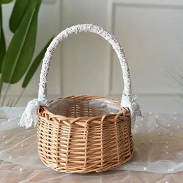 DULRLLY Handwoven Rattan Flower Basket for Weddings