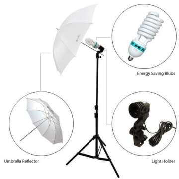 Limo Studio Photography Chroma key Studio Backdrop Lighting Kit Set, White Black Green Chroma key Muslin Backdrops, (2) Umbrella Reflector Studio Lighting, Backdrop Support Stand with Carry Bag, AGG797V2