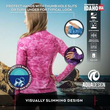 Aqua Design Womens Rashguard Long Sleeve: Swim Shirt Women Rash Guard Tops