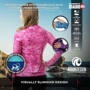 Aqua Design Womens Rashguard Long Sleeve: Swim Shirt Women Rash Guard Tops