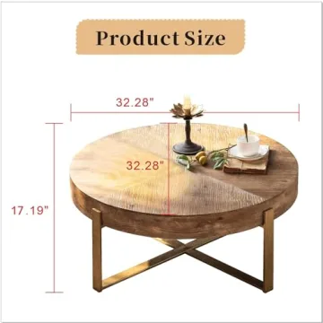 Buy DS-HOMEPORT Round Wood Coffee Table for Living Room