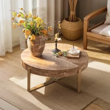 Buy DS-HOMEPORT Round Wood Coffee Table for Living Room