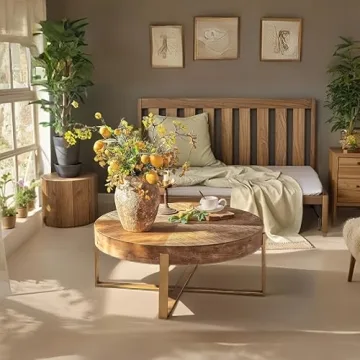 Buy DS-HOMEPORT Round Wood Coffee Table for Living Room