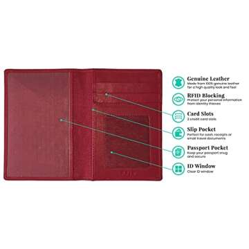 Personalized Monogrammed Red Leather RFID Passport Wallet and 2 Luggage Tags