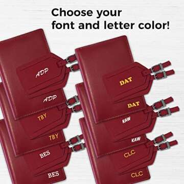 Monogrammed Red Leather RFID Passport Wallet & Tags