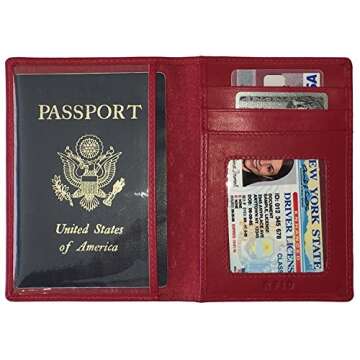 Monogrammed Red Leather RFID Passport Wallet & Tags