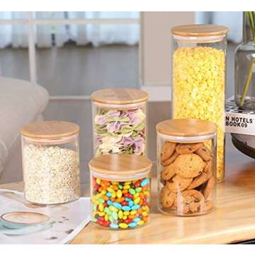 UGLASSIFY Glass Jars with Bamboo Lid Storage Containers - Bathroom Decor & Kitchen Pantry Storage Cookie Jars - Set of 5 Glass Spice Jars with Lid Home Décor Glass Jars Kitchen Décor Canisters