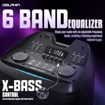 Dolphin NightWave 1800: 18" Portable Bluetooth Party Speaker – 100W RMS, Powerful 18" Woofer, LED Lights, WaveSync™, X-Bass, Rechargeable Battery, Bluetooth 5.1, 21" Tall – Perfect for Parties