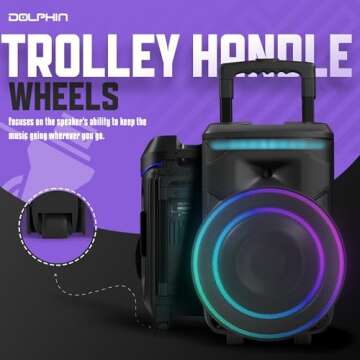 Dolphin NightWave 1800: 18" Portable Bluetooth Party Speaker – 100W RMS, Powerful 18" Woofer, LED Lights, WaveSync™, X-Bass, Rechargeable Battery, Bluetooth 5.1, 21" Tall – Perfect for Parties