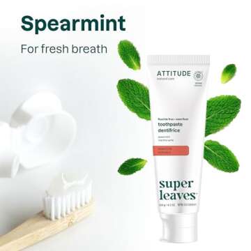 ATTITUDE Fluoride-Free Toothpaste, Plant- and Mineral-Based Ingredients, Vegan, Cruelty-Free and Sugar-Free, Sensitive, Spearmint, 4.2 Oz