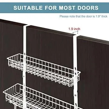 OYEAL Over The Door Hanger with 2 Mesh Baskets 5 Hooks, Detachable Storage Organizer Rack for Coats, Hats, Handbags,Towels, Easy Install Metal Hanging Hook Rack Shelf, White