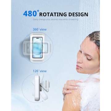 APPHOME Shower Phone Holder Waterproof with Speaker, Shower Phone Mount for Bathroom Bathtub Kitchen...
