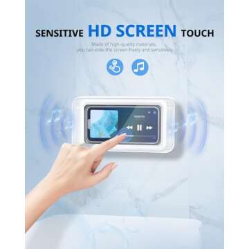 APPHOME Shower Phone Holder Waterproof with Speaker, Shower Phone Mount for Bathroom Bathtub Kitchen Wall Mirror, 100% Waterproof, Universal Compatibility for Smartphones up to 7 inches (White)