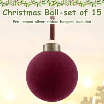 Liliful 15 Pcs Velvet Christmas Balls in Wine Red