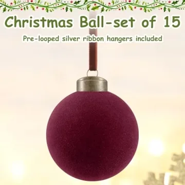 Liliful 15 Pcs Velvet Christmas Balls in Wine Red