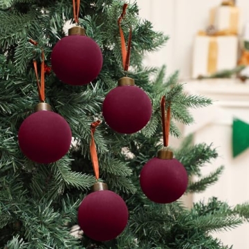 Liliful 15 Pcs Velvet Christmas Balls in Wine Red