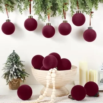 Liliful 15 Pcs Velvet Christmas Balls in Wine Red