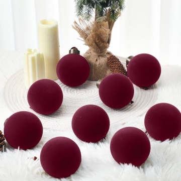 Liliful 15 Pcs Velvet Christmas Balls in Wine Red