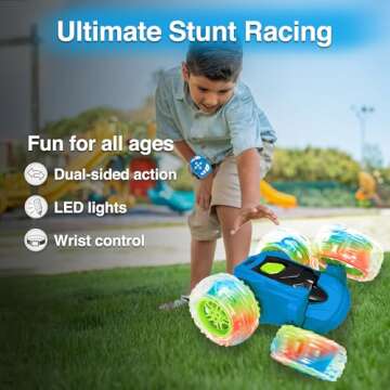 Contixo RC Stunt Car 4WD 2.4GHz - Double-Sided 360° Rotating Remote Control Car with LED Lights, fo...
