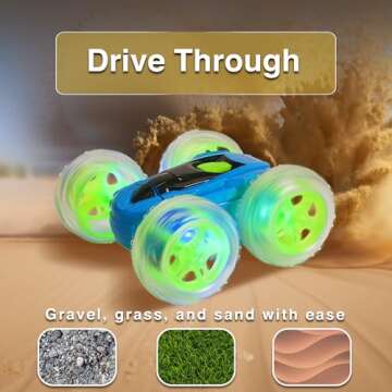 Contixo RC Stunt Car 4WD 2.4GHz - Double-Sided 360° Rotating Remote Control Car with LED Lights, for Kids Age 4-12, Blue
