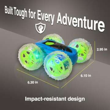 Contixo RC Stunt Car 4WD 2.4GHz - Double-Sided 360° Rotating Remote Control Car with LED Lights, for Kids Age 4-12, Blue