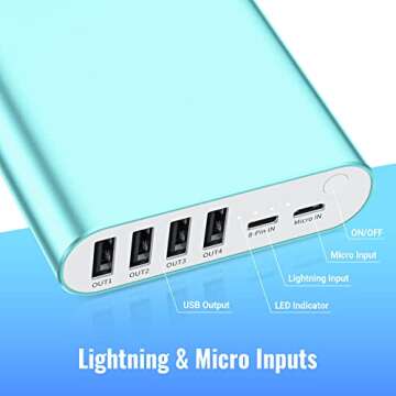 BONAI Portable Charger 20000mAh Power Bank 4 USB Output & Dual Input, Aluminum Polymer External Battery Pack for Road Trip Camping Compatible with iPhone iPad Smartphone Tablet etc. - Mint