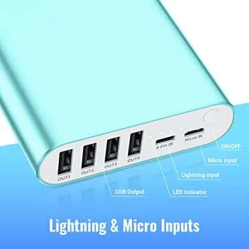 BONAI Portable Charger 20000mAh Power Bank 4 USB Output & Dual Input, Aluminum Polymer External Battery Pack for Road Trip Camping Compatible with iPhone iPad Smartphone Tablet etc. - Mint