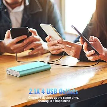 BONAI Portable Charger 20000mAh Power Bank 4 USB Output & Dual Input, Aluminum Polymer External Battery Pack for Road Trip Camping Compatible with iPhone iPad Smartphone Tablet etc. - Mint