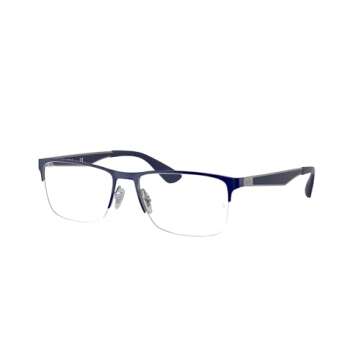 Ray-Ban RX6335 Rectangular Prescription Eyeglass Frames, Blue On Gunmetal/Demo Lens, 54 mm