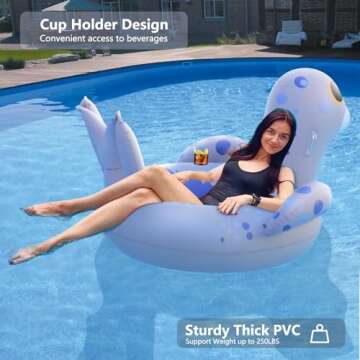 Inflatable Pool Floats Adult Sea Lion Swim Tube with Lights, Solar Powered 51 Inch Animal Pool Floats Swimming Pool Tubes, Beach Lake Floaties for Adults Water Relaxation with Cup Holder