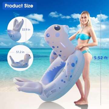 Inflatable Pool Floats Adult Sea Lion Swim Tube with Lights, Solar Powered 51 Inch Animal Pool Floats Swimming Pool Tubes, Beach Lake Floaties for Adults Water Relaxation with Cup Holder