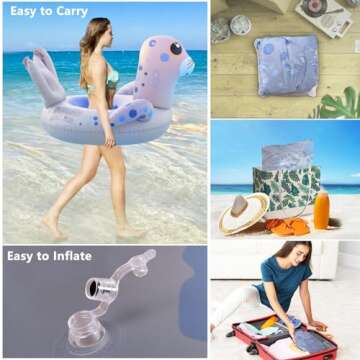 Inflatable Pool Floats Adult Sea Lion Swim Tube with Lights, Solar Powered 51 Inch Animal Pool Floats Swimming Pool Tubes, Beach Lake Floaties for Adults Water Relaxation with Cup Holder