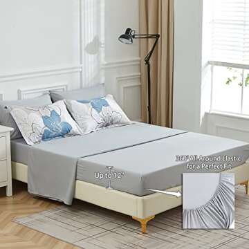 Luxudecor Floral Comforter Set Queen Size, Blue Floral Comforter and Sheet Set, 7 Pieces Bed in a Bag Soft Microfiber Complete Bedding Sets for All Seasons 90"×90"