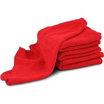 Shop Towels (Pack of 100, 13 X 13 Inches) Commercial Grade Machine Washable Cotton Washcloths Lint Free White Shop Rag - Perfect for Auto Mechanic Work and Bar Mop by Utopia Towel (Red)