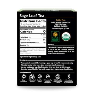 Buddha Teas Organic Sage Leaf Tea - Premium Quality & Flavorful